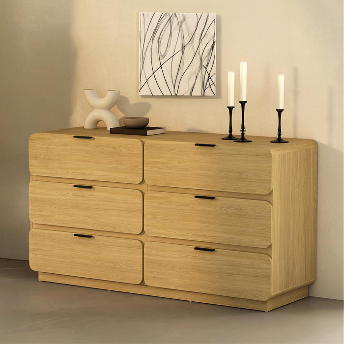 Chrystie Contemporary Modern 60\" Dresser in Natural (6-Drawer)