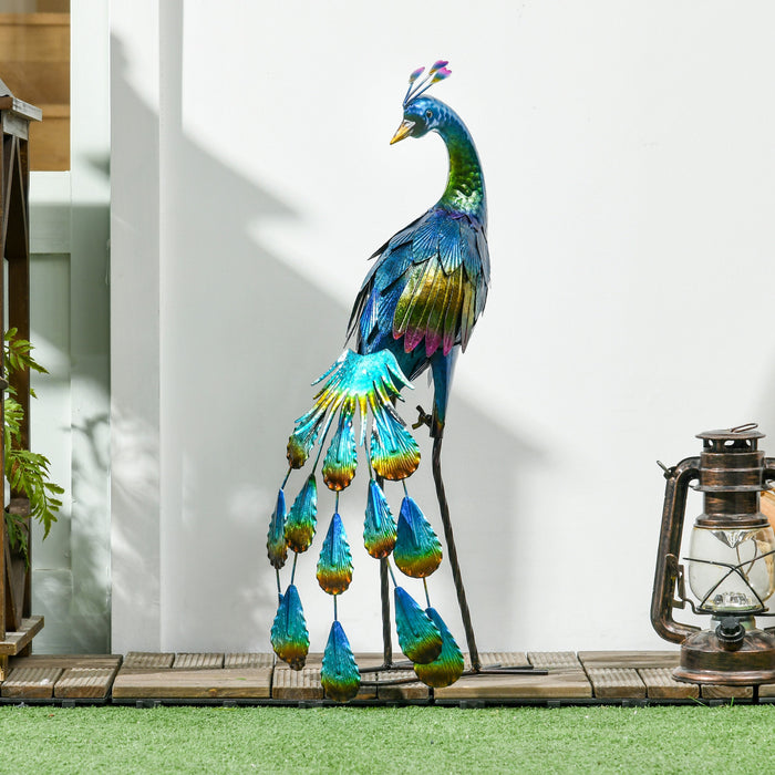 Outsunny Peacock Garden Statue Steel Lawn Ornament Multi-coloured