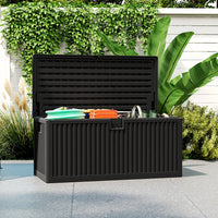 Outsunny 136 Gallon Deck Box, Outdoor Storage Box With Gas Struts, Black