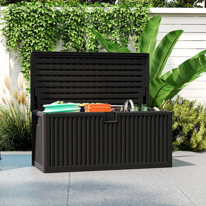 Outsunny 136 Gallon Deck Box, Outdoor Storage Box With Gas Struts, Black