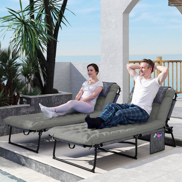Outsunny 2 Pcs Folding Lounge Chairs, Reclining Tanning Chairs, Grey