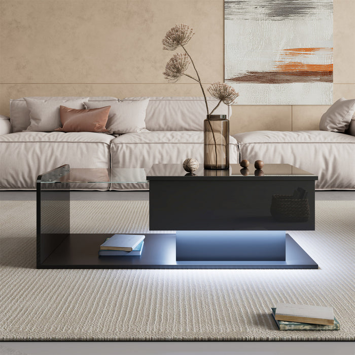 Jonson Modern Lift-top Coffee Table With Led Lighting,high-gloss Black