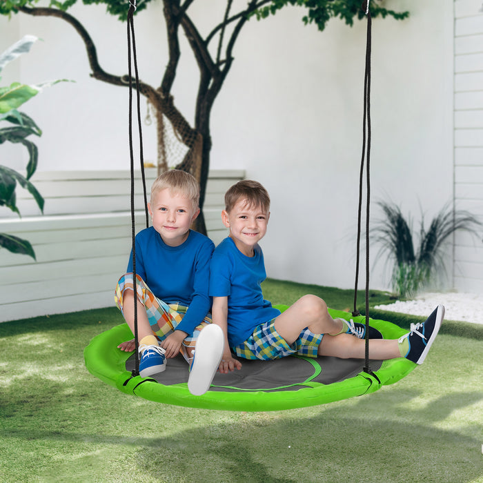 Outsunny 43.25\" Saucer Swing Giant Hanging Tree Swing, Nest Web Rope Seat, Adjustable Hanging Ropes for Indoor Outdoor Children 3-12 Years Old, Green
