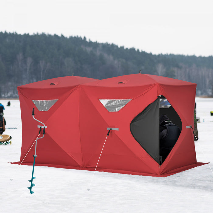 Outsunny 5-8 Person Pop-up Ice Fishing Shelter Tent, Red