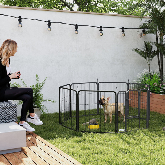 PawHut 8 Panels Dog Playpen, 22\"W x 24\"H Heavy Duty Pet Fence with Door & Strap for Indoor Outdoor Backyard Garden, Portable & Foldable Puppy Pet Playpen for Small Dogs