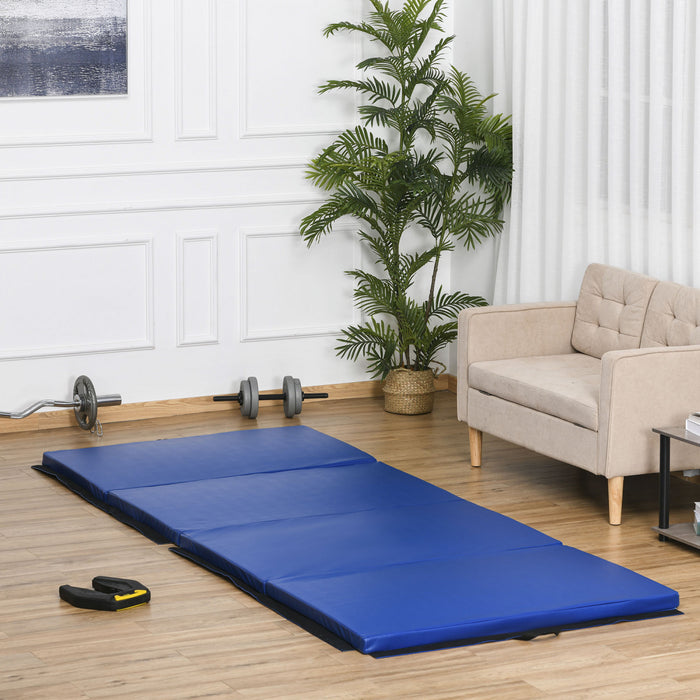 Soozier 4'x10'x2'' Folding Gymnastics Tumbling Mat, Exercise Mat With Carrying Handles For Yoga, Mma, Martial Arts, Stretching, Core Workouts, Dark Blue