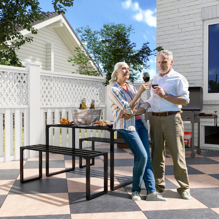 Outsunny 3 Pieces Outdoor Picnic Table Set With 2 Benches, Black