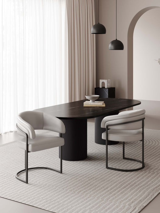 Augusta Modern Metal Vegan Leather Dining Chair in Light Gray - Set of 2