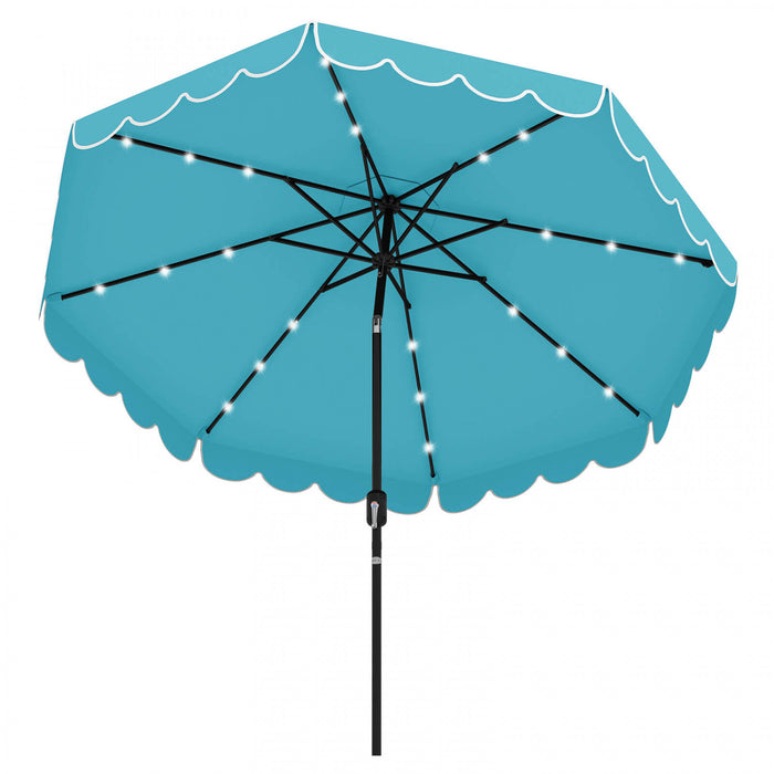 Costway 9.3 FT Solar Patio Umbrella Outdoor Market Sunshade with 24 LED Lights Ruffles Turquoise