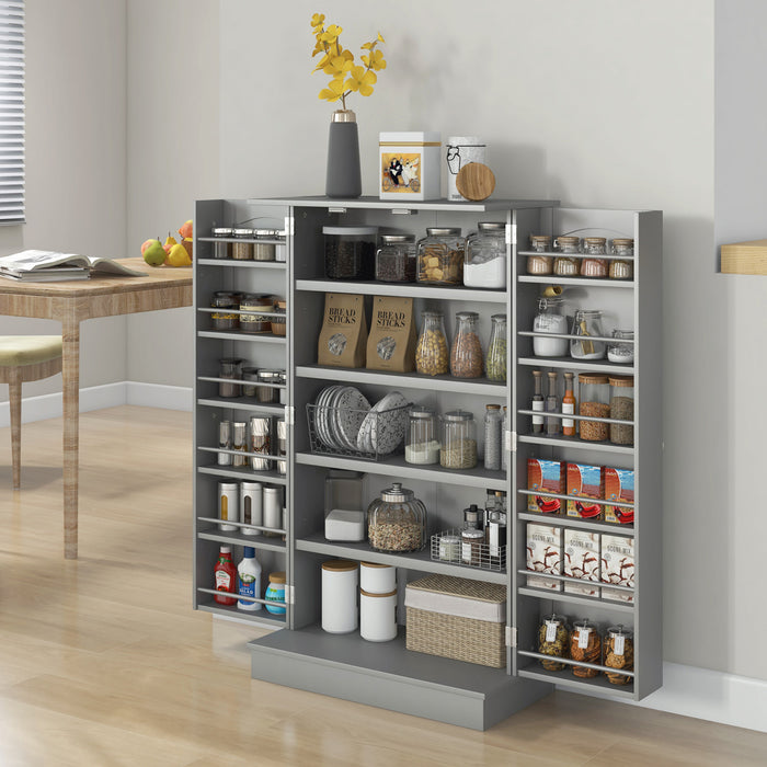 HOMCOM Kitchen Pantry Storage Cabinet w/ 5-tier Shelving Grey
