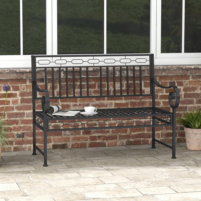 Outsunny 44\" Garden Bench, Metal Park Bench With Decorative Backrest Black