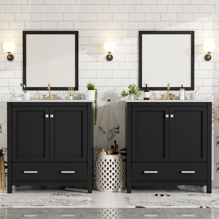 Madeline 60 Inch Double Sink Bathroom Vanity with Ceramic Basins and Smart Storage，Black