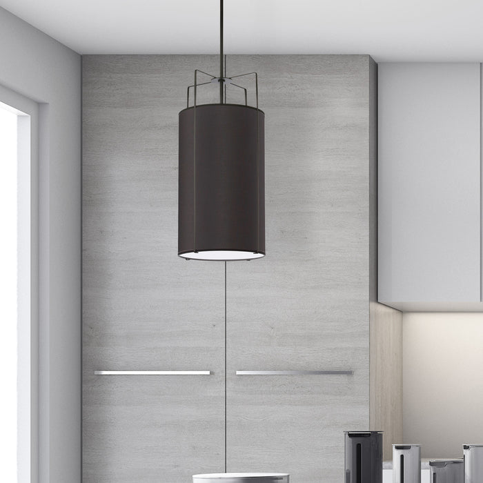 Dainolite Trapezoid 4 Light Pendant Black Drum Shade White Fabric Diffuser Lamp