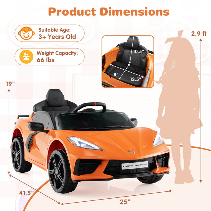 Costway 12v Electric Kids Ride On Car With Remote Control Wireless Connection Lights Orange