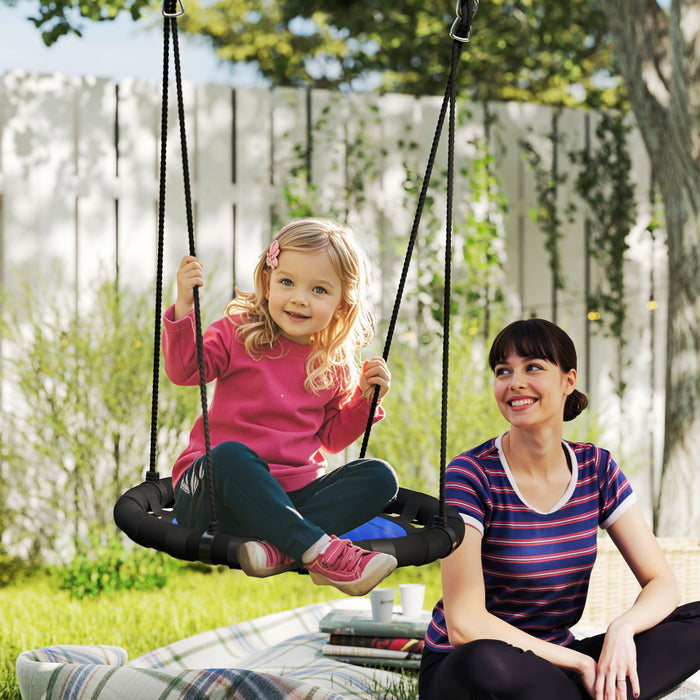 Qaba Saucer Tree Swing Set for Kids, 24 inch Round Flying Swing Seat with Adjustable Hanging Ropes, 154 lbs Weight Capacity Children Net Swing for Outdoor, Backyard, Blue