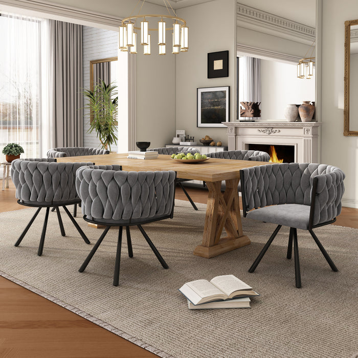 Amelia Velvet Swivel Dining Chairs with Tufted Upholstered and Metal Legs Set of 6, Grey