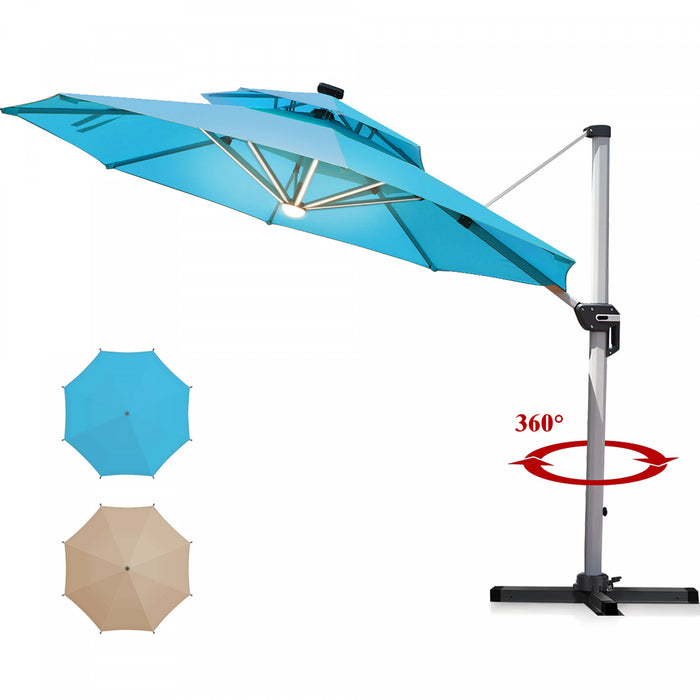 Costway 10ft Solar LED Patio Umbrella 360Degree Rotation Turquoise W/USB