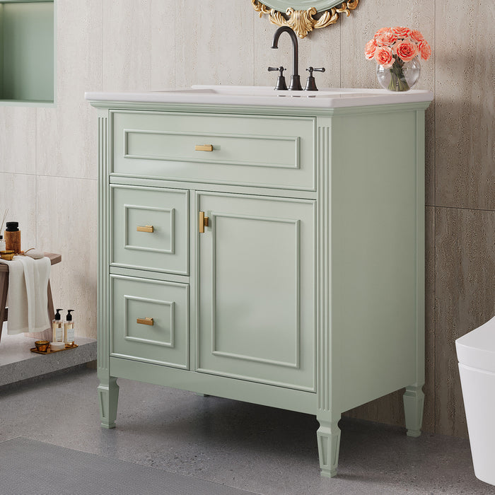 Olivia 30\" Bathroom Vanity with Ceramic Sink and Solid Rubberwood, Green