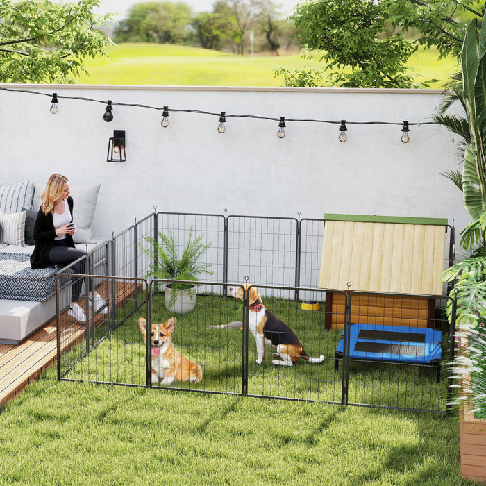 PawHut 16 Panels Dog Playpen, 27\" W x 31.5\" H Portable Heavy Duty Pet Fence with Door & Strap for Indoor Outdoor Backyard Garden, Foldable Puppy Pet Pen for Medium Dogs