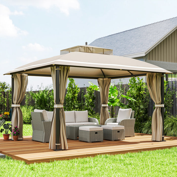 Outsunny 10' X 12' Outdoor gazebo, double Roof With Netting And Curtains