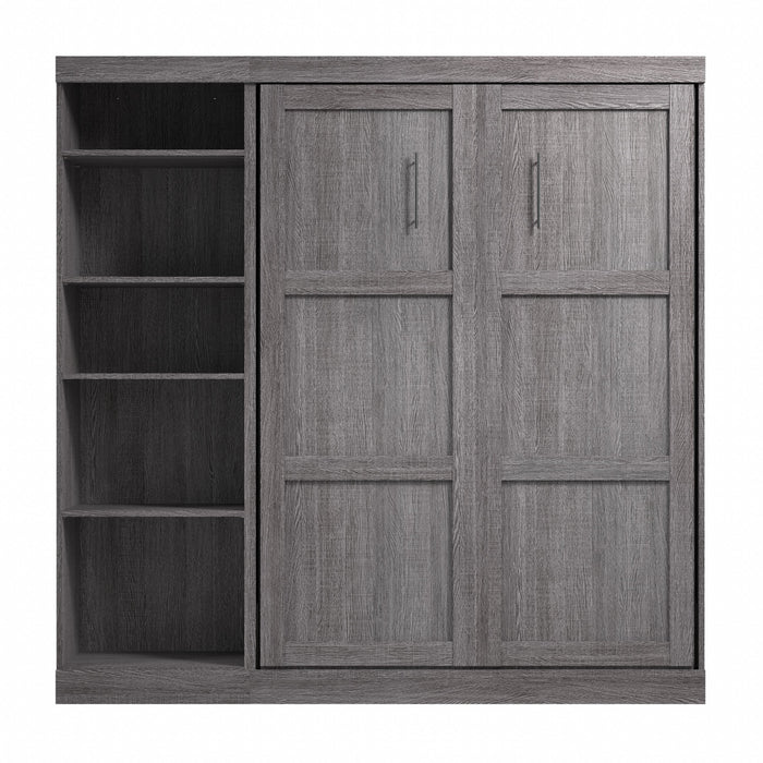 Bestar Pur Full Murphy Bed with Shelving Unit 84-Inch Wall Bed - Bark Grey