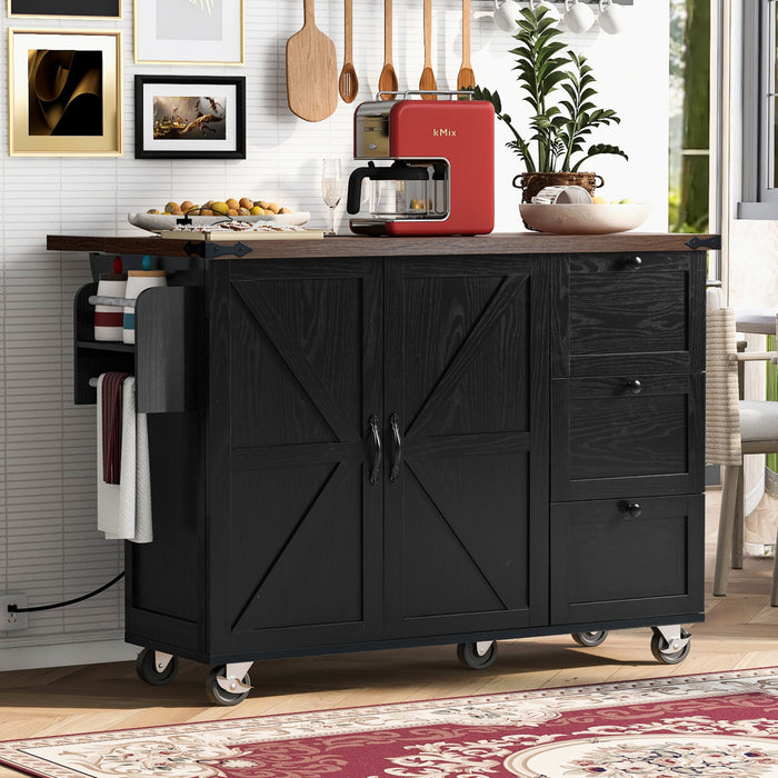Sherry 54.5\" Engineered Wood Kitchen Carts With Power Outlet And Storage - Black