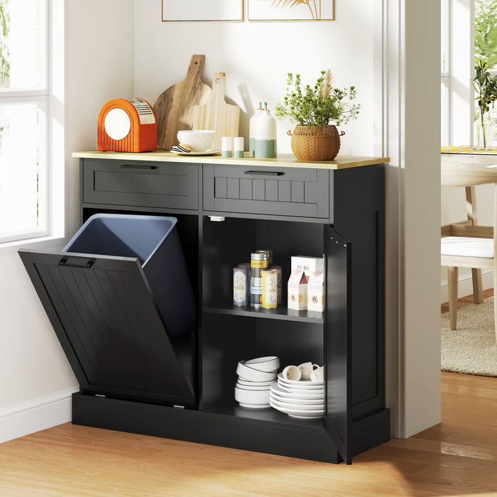 HOMCOM 10 Gallons Tilt Out Trash Cabinet, Kitchen Island w/ Drawers, Black