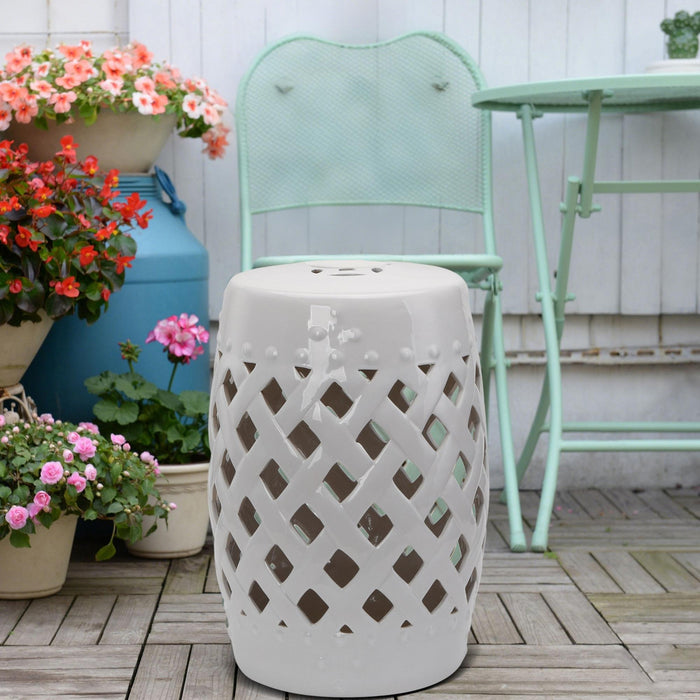 Outsunny 13\" X 18\" Outdoor Ceramic Garden Stool, White