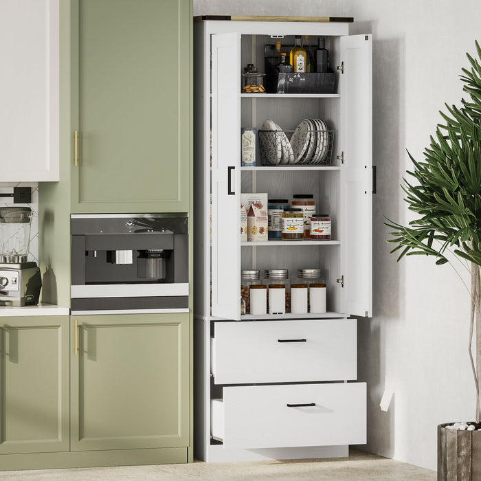 HOMCOM 67\" Tall Kitchen Pantry Cabinet with Adjustable Shelves Cream White