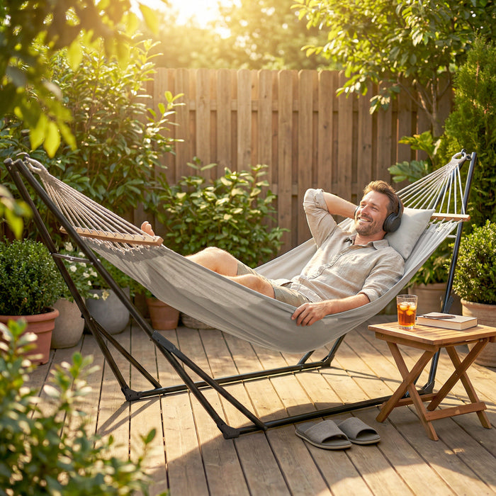 Outsunny 9.5ft Hammock Stand Portable Adjustable, 120 kg Capacity, Black