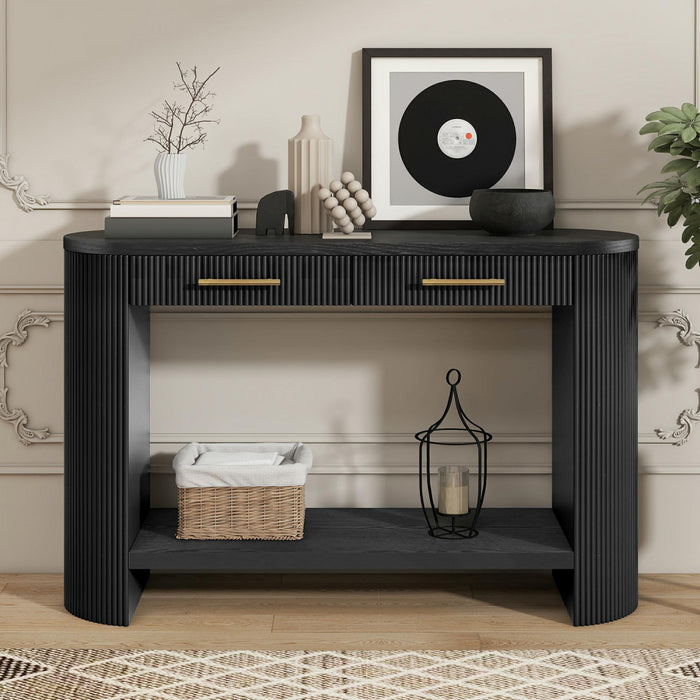 Olivia 47.25“ Modern Sofa Table with Storage and Drawers - Black