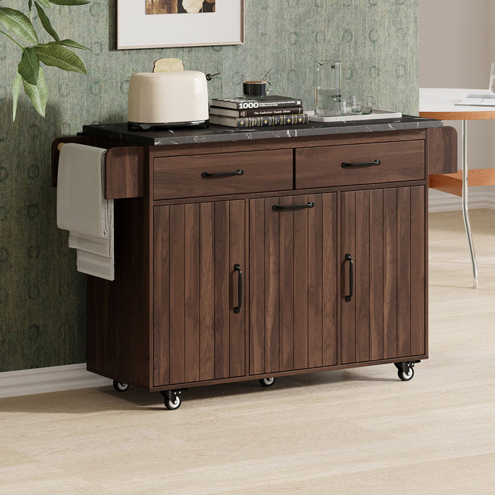 Nathan Kitchen Island With Tilt-out Trash Cabinet And Storage - Walnut Brown