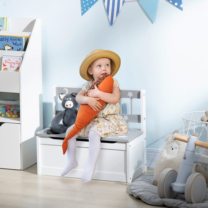 Qaba Kids Toy Storage Box Chest with Lid, Toddler Children Playroom Bedroom Furniture, Toy Organizer and Storage Bin, Grey