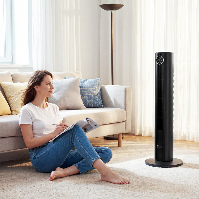 HOMCOM 28dB Tower Fan for Bedroom, 26 ft/s Velocity Standing Fan, Black