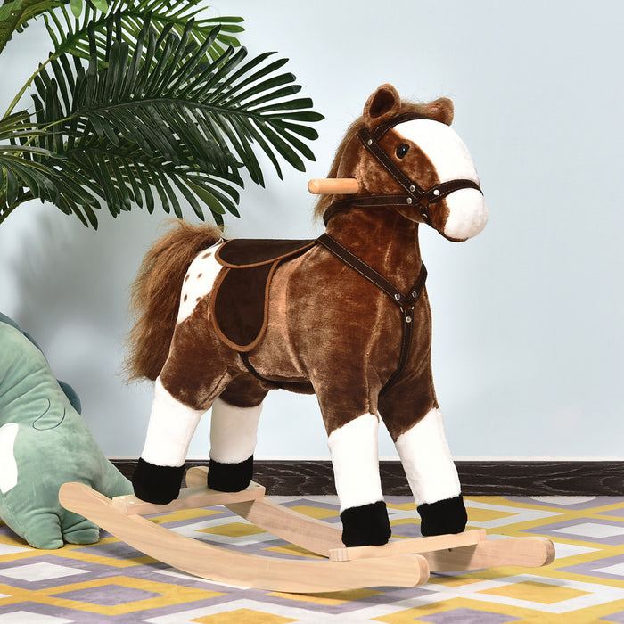 Qaba Rocking Horse Plush Pony Children Kid Ride On Toy W/ Realistic Sound (brown)