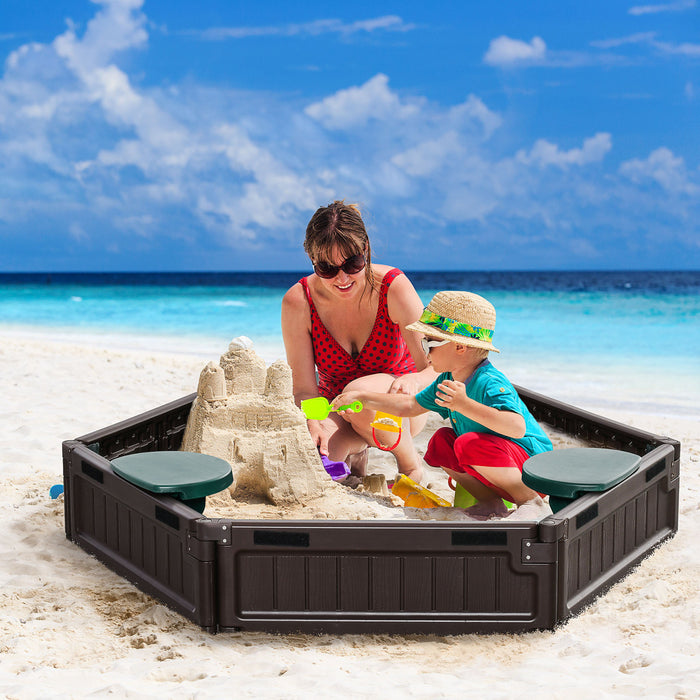 Kids Outdoor Sandbox, With Waterproof Oxford Canopy, Bottom Fabric Liner, Children Playset For 3-12 Years Old, Backyard, Brown