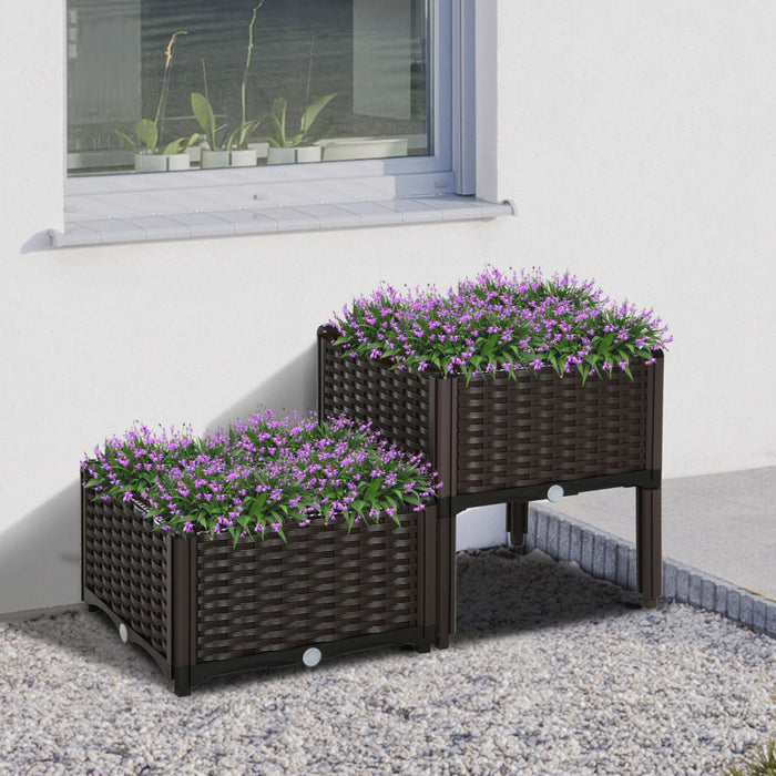 Outsunny 2-piece Raised Garden Bed Pp Raised Flower Bed Vegetable Herb Grow Box Stand