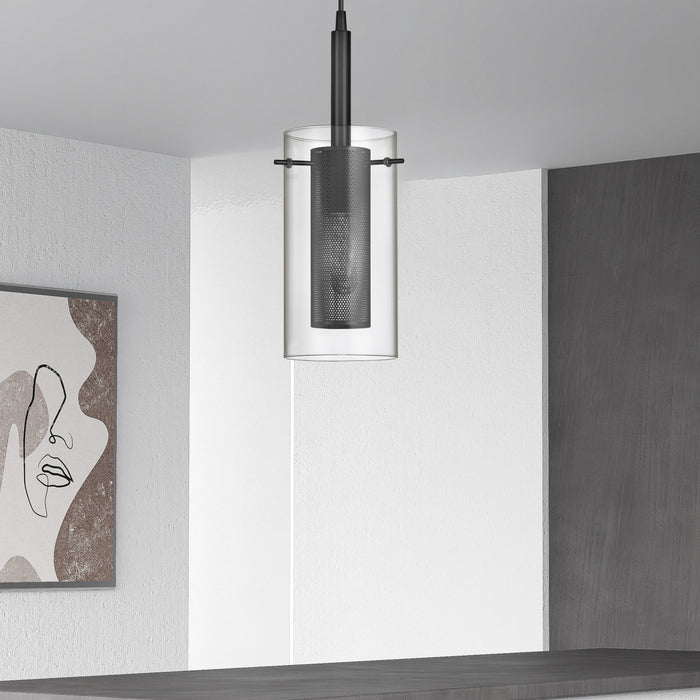 Dainolite Percy 1 Light Pendant Matte Black Finish Clear Glass Lamp