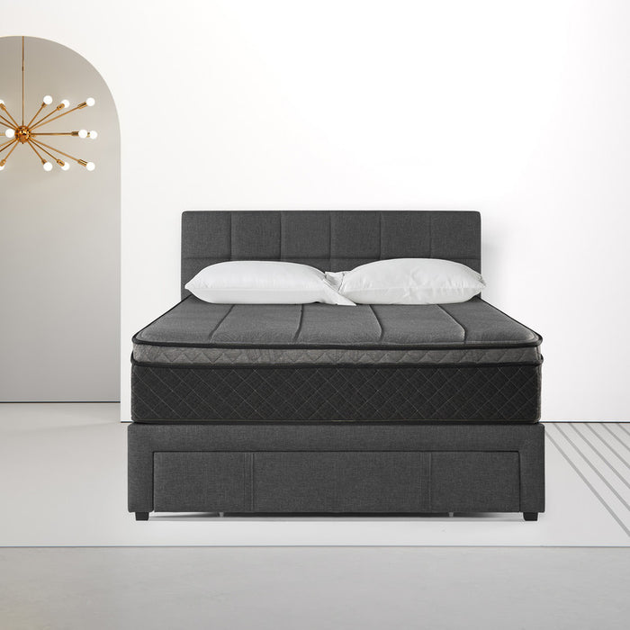 Lottie Upholstered Platform Bed with Headboard and Underbed Storage Drawer in Dark Grey - King Size