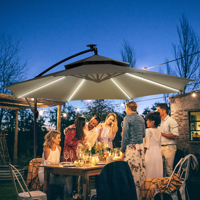 Outsunny 10ft Solar Powered Patio Umbrella With Crank And Base, Light Grey