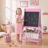 Qaba Art Easel for Kids, 3-in-1 Double-Sided Kids Easel with Chalkboard and Whiteboard, Paper Roll, 2 Storage Bins, Under-Board Shelf, Gift for Boys Girls Ages 3-8, Pink