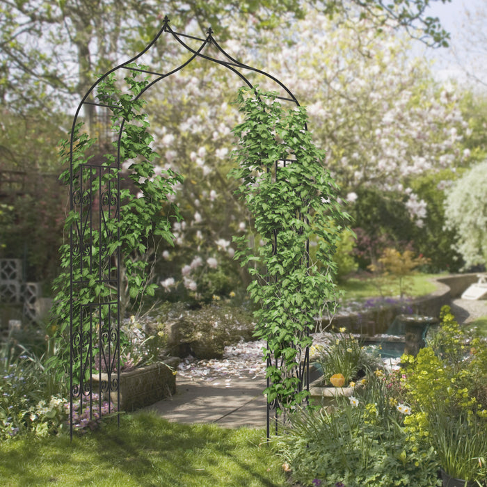 Outsunny 8.7ft Garden Arch Trellis With Scrollwork Wedding Arbor For Roses