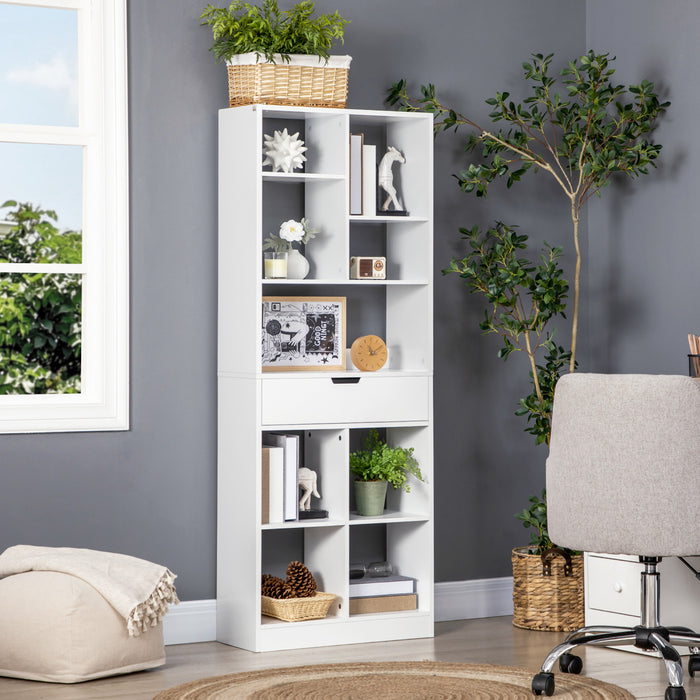 HOMCOM Tall Bookshelf with Drawer for Home Office, White