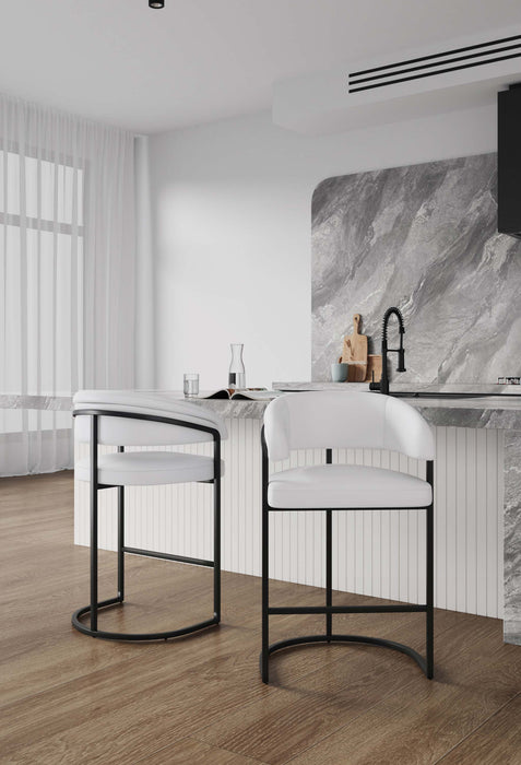 Augusta Modern Metal Upholstered Counter Stool in White - Set of 2