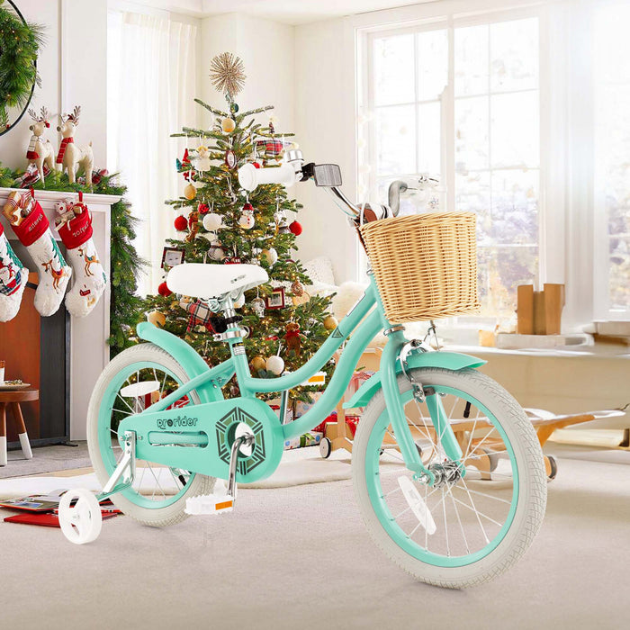 Prorider 16\" Kid's Bike With Training Wheels Adjustable Handlebar Seat Handbrake Green