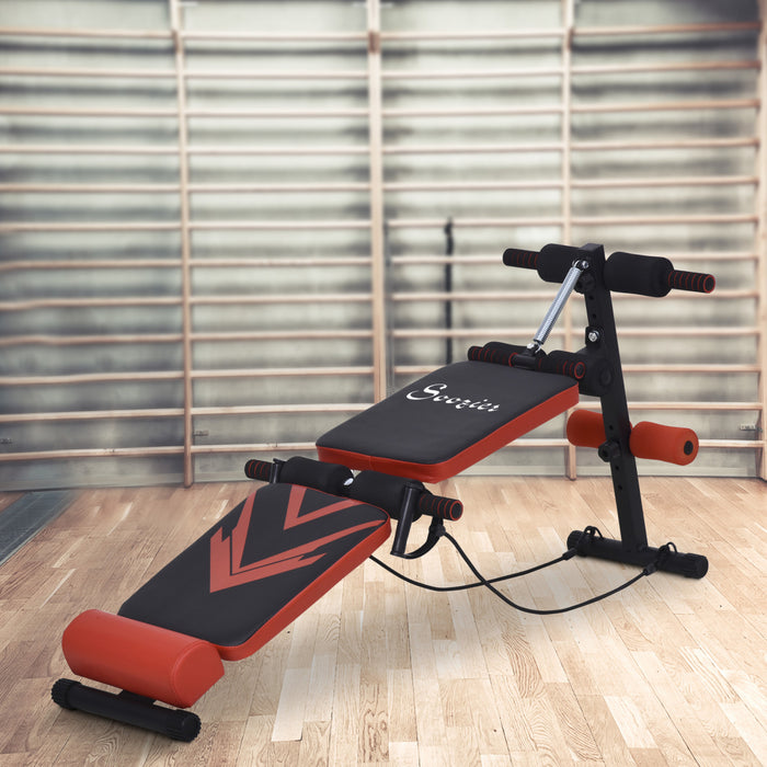 Soozier Sit Up Bench, Multifunctional Utility Fitness Equipment, Foldable Abdominal Training Workout With Elastic Rope, For Home Gym