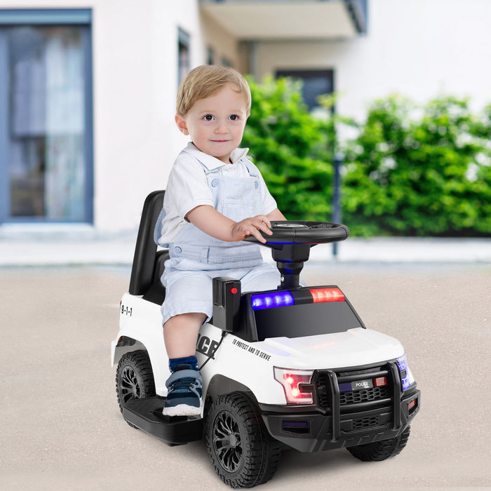 2-in-1 6v Kids Ride On Police Car Toddler Push Car W/ Megaphone & Siren White