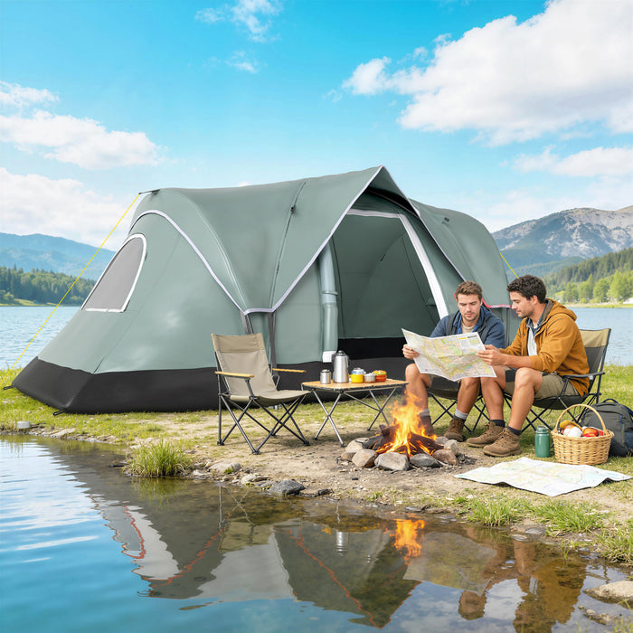 Outsunny 5 Person Outdoor Camping Tent, Family Tent w/ Light Hook, Green