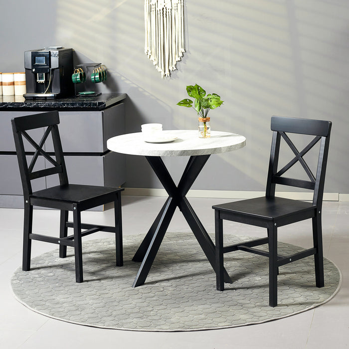 HOMCOM Farmhouse Wood Dining Chairs Set of 2 with Cross Back, Black