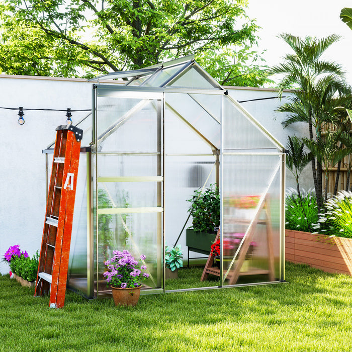 Outsunny 6' x 4' x 6.6' Polycarbonate Greenhouse Walk-in Green House Clear